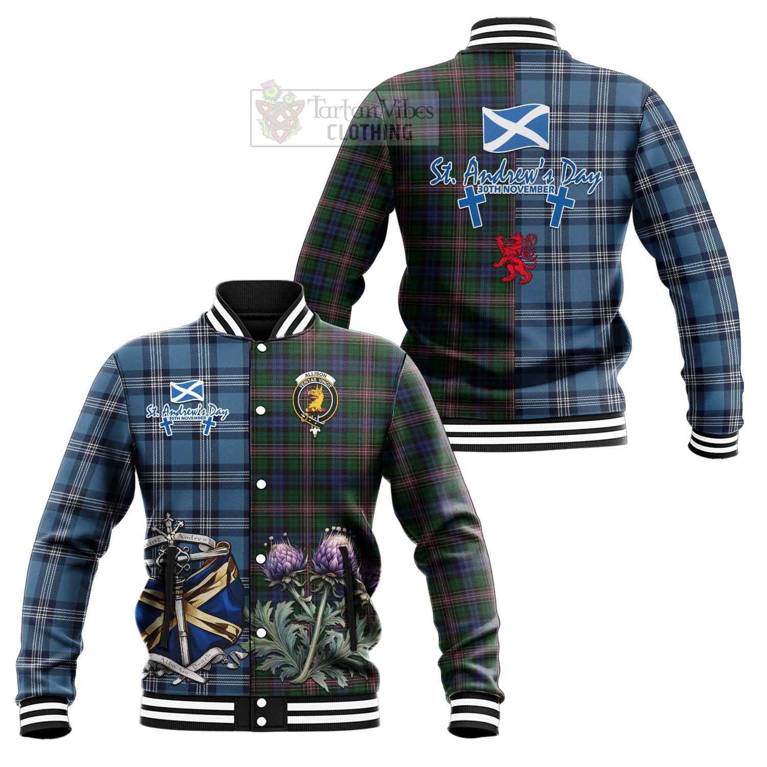 Tartan Vibes Clothing Allison Tartan Baseball Jacket Happy St. Andrew's Day Half Tartan Style