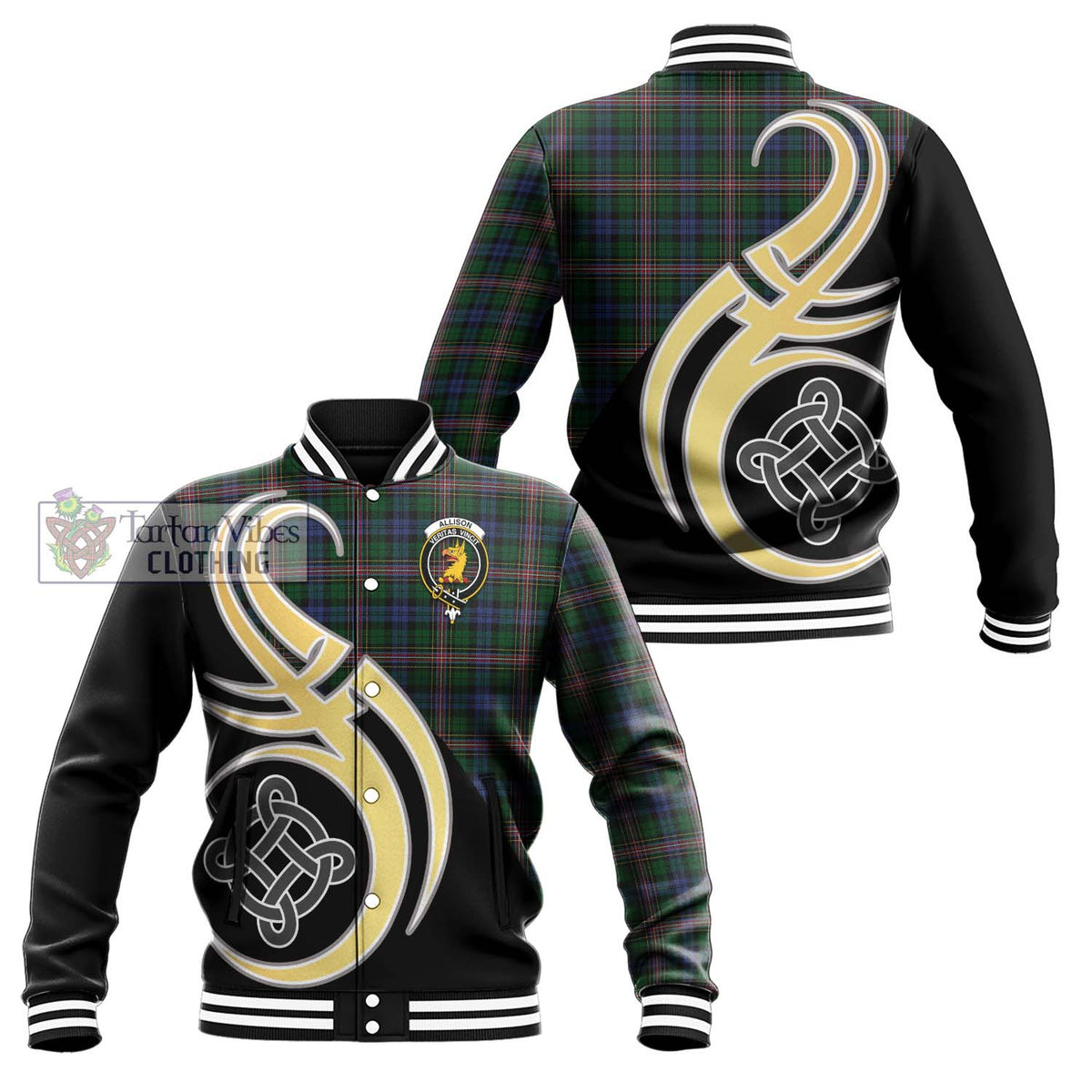 Allison Tartan Baseball Jacket with Family Crest and Celtic Symbol Style Unisex - Tartan Vibes Clothing
