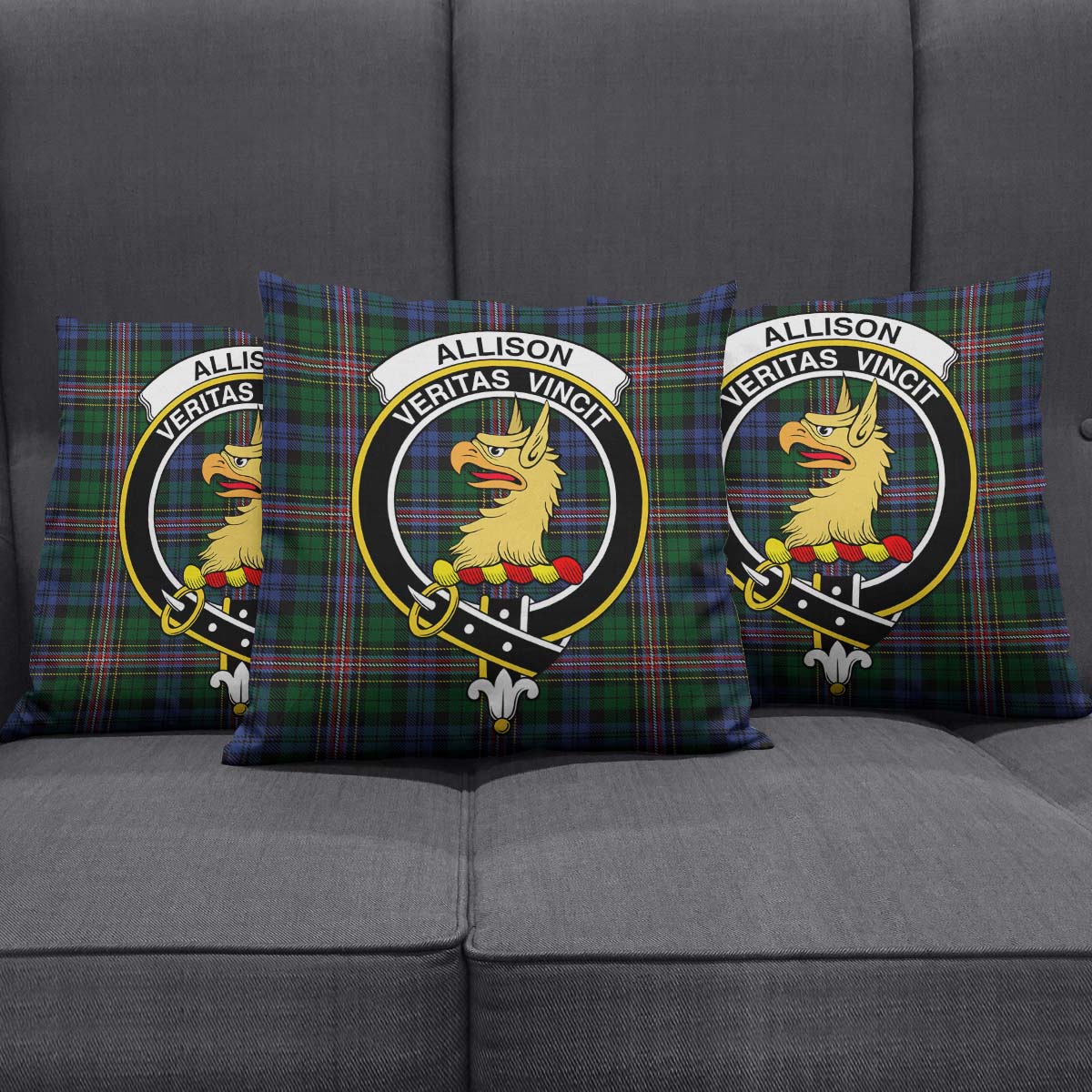 Allison Tartan Pillow Cover with Family Crest Square Pillow Cover - Tartanvibesclothing