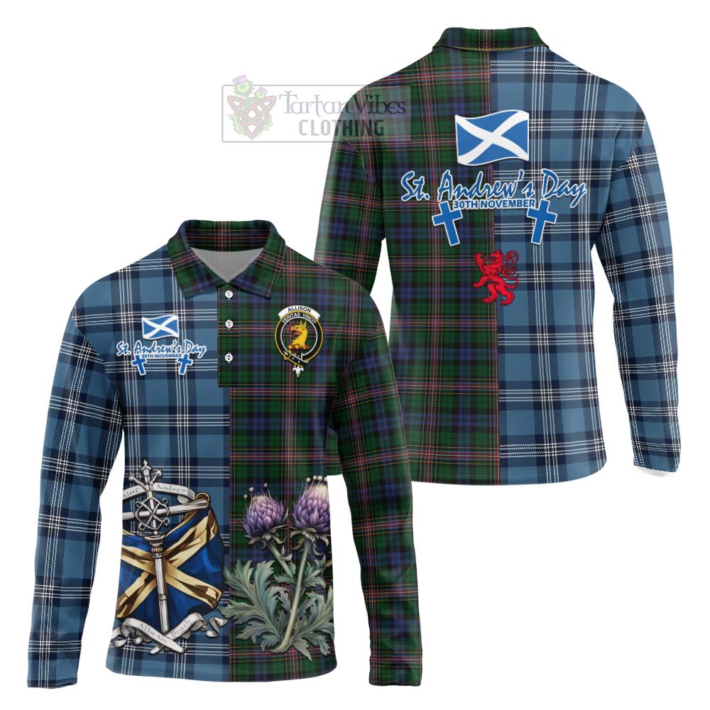 Tartan Vibes Clothing Allison Tartan Long Sleeve Polo Shirt Happy St. Andrew's Day Half Tartan Style