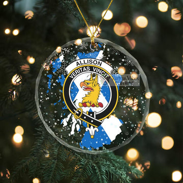 Allison Clan Crest Christmas Glass Ornament with Scotland Map