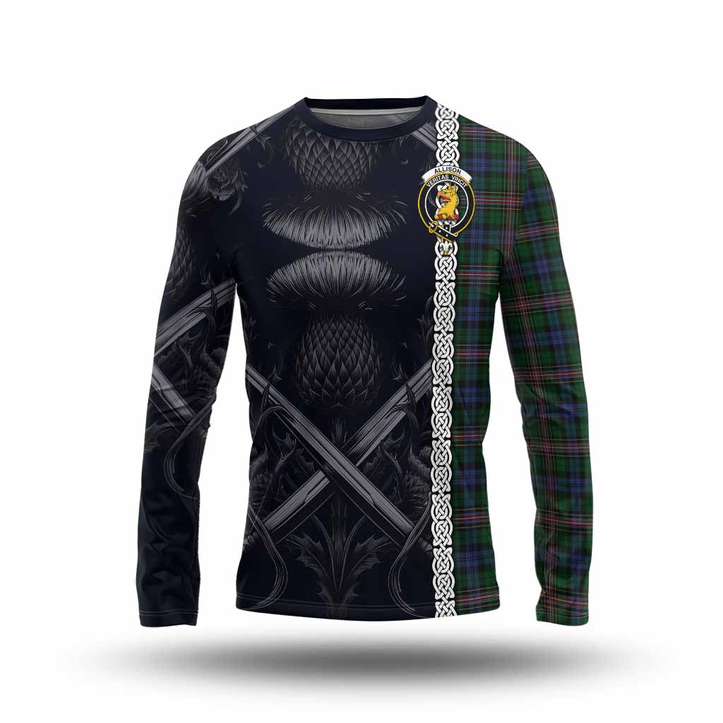 Tartan Vibes Clothing Allison Tartan Long Sleeve T-Shirt with Family Crest Cross Sword Thistle Celtic Vibes