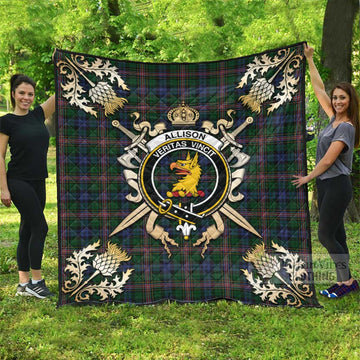 Allison Tartan Quilt with Family Crest and Scottish Golden Courage Shield