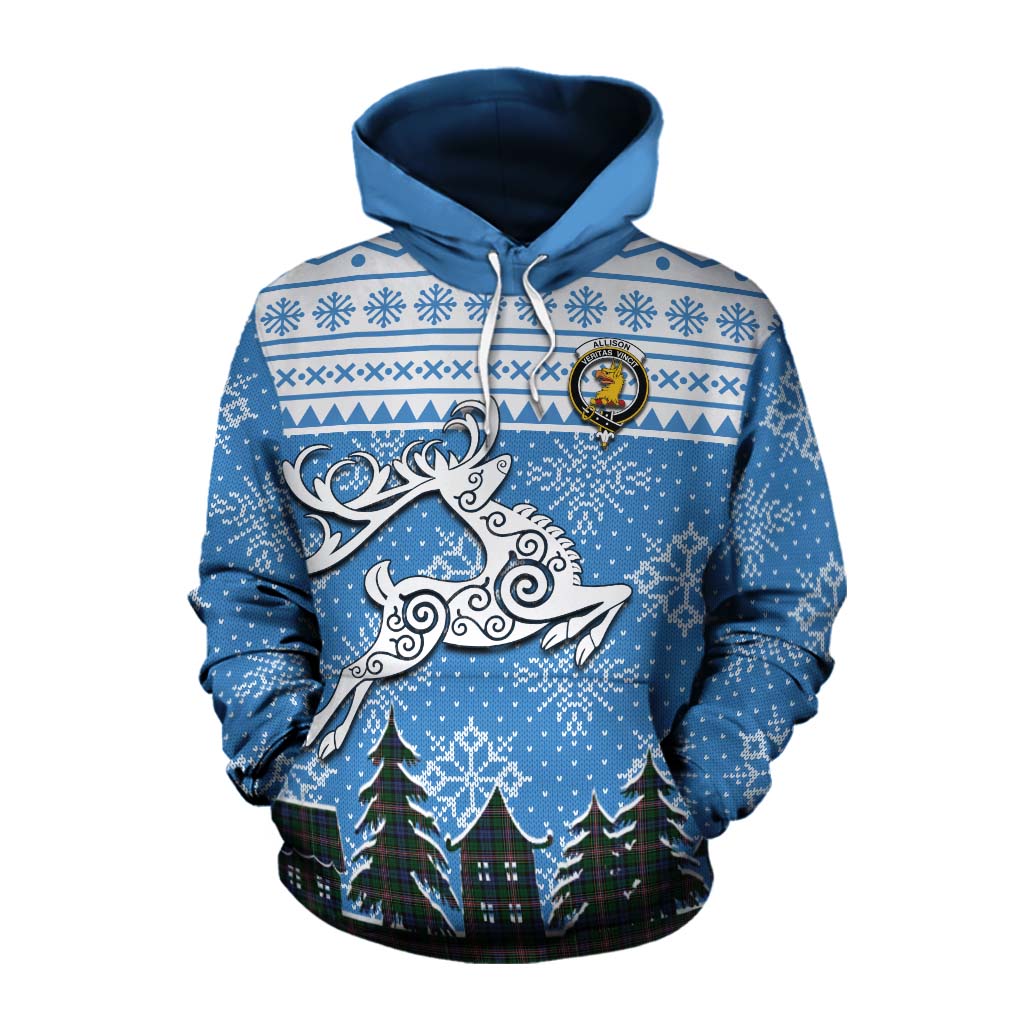 Tartan Vibes Clothing Allison Clan Christmas Cotton Hoodie Celtic Reindeer Style