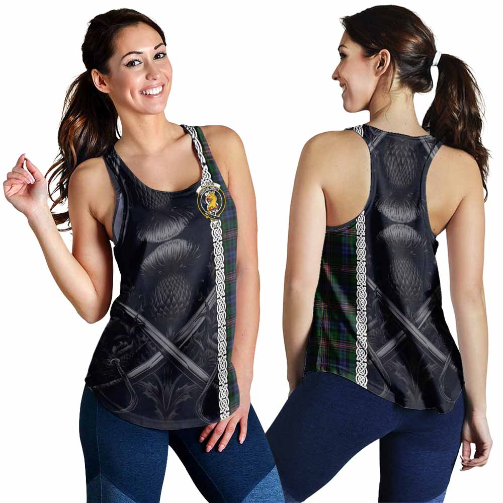 Tartan Vibes Clothing Allison Tartan Women's Racerback Tanks with Family Crest Cross Sword Thistle Celtic Vibes