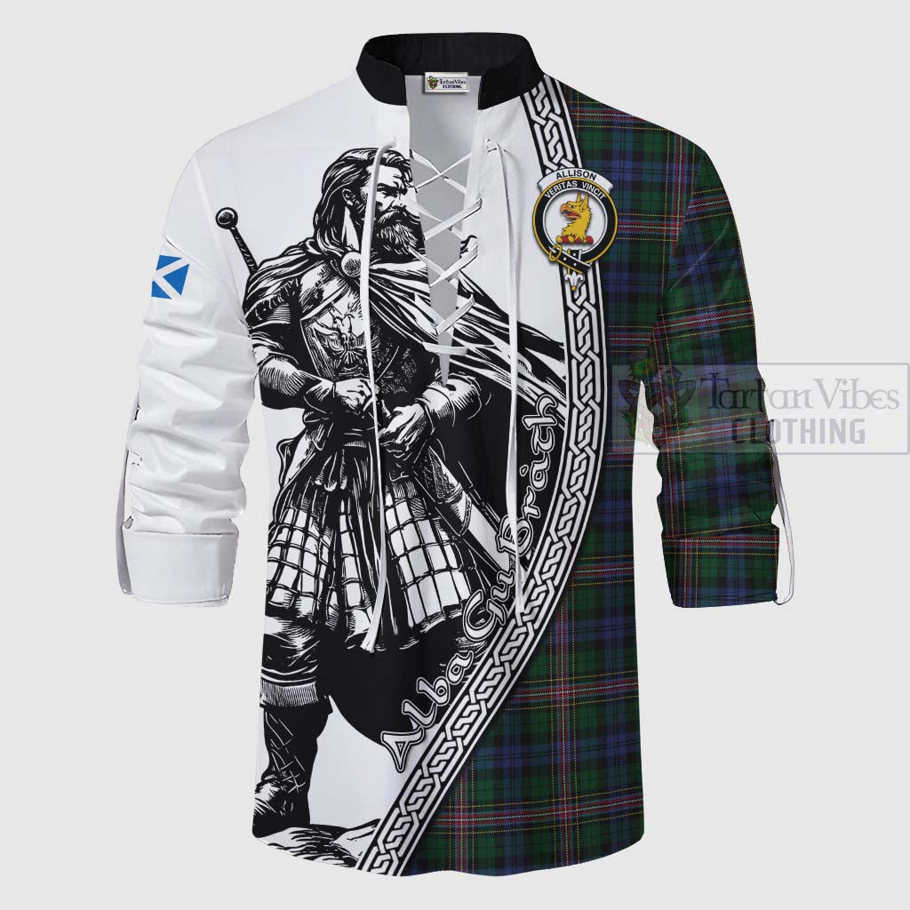 Tartan Vibes Clothing Allison Tartan Clan Crest Ghillie Kilt Shirt with Highlander Warrior Celtic Style