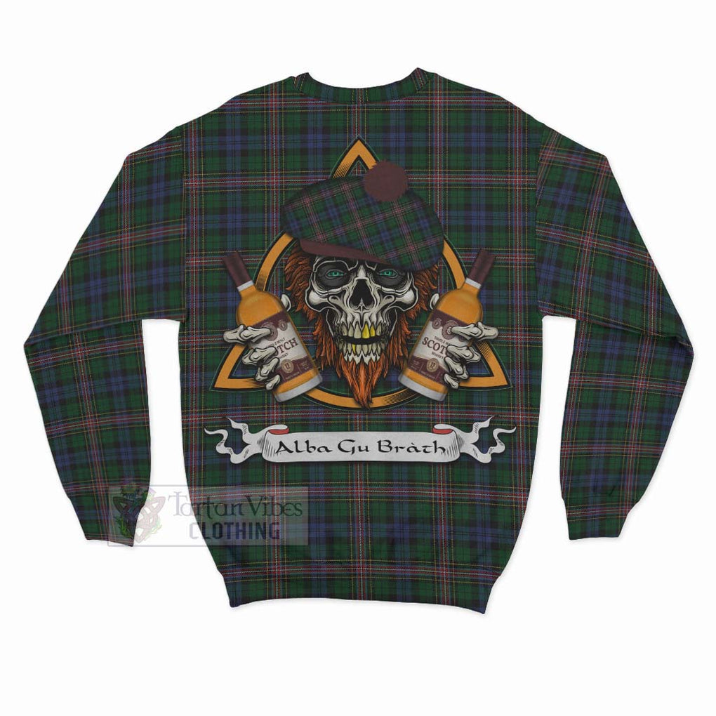 Tartan Vibes Clothing Allison Tartan Sweatshirt with Family Crest and Bearded Skull Holding Bottles of Whiskey