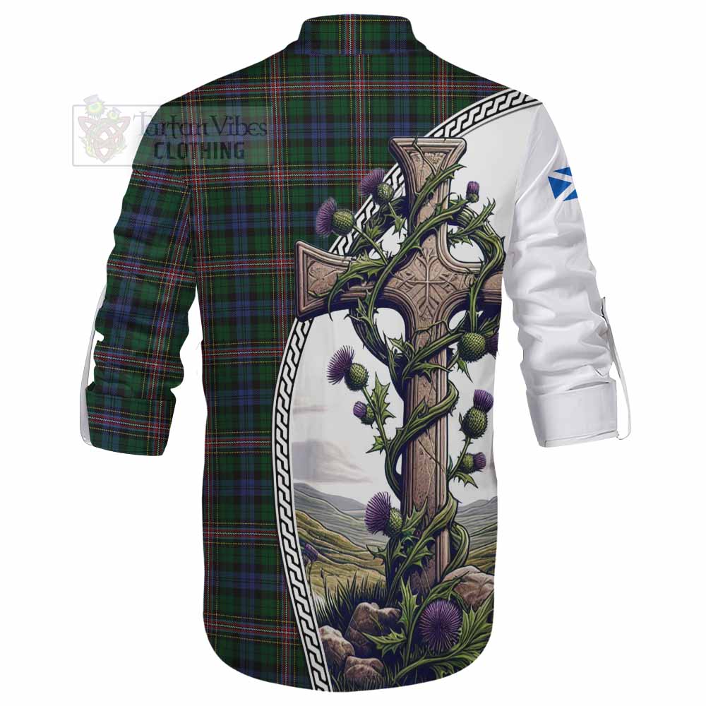 Tartan Vibes Clothing Allison Tartan Ghillie Kilt Shirt with Family Crest and St. Andrew's Cross Accented by Thistle Vines