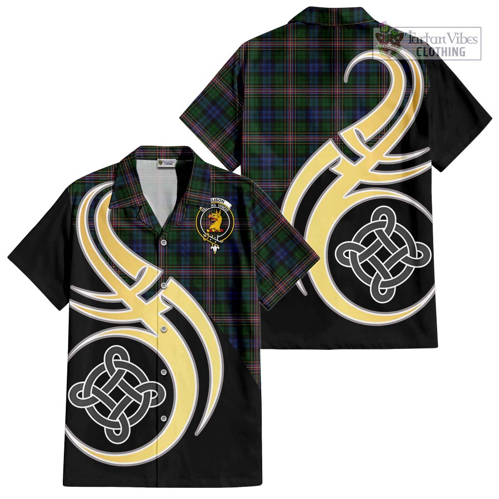 Allison Tartan Short Sleeve Button Shirt with Family Crest and Celtic Symbol Style - Tartan Vibes Clothing