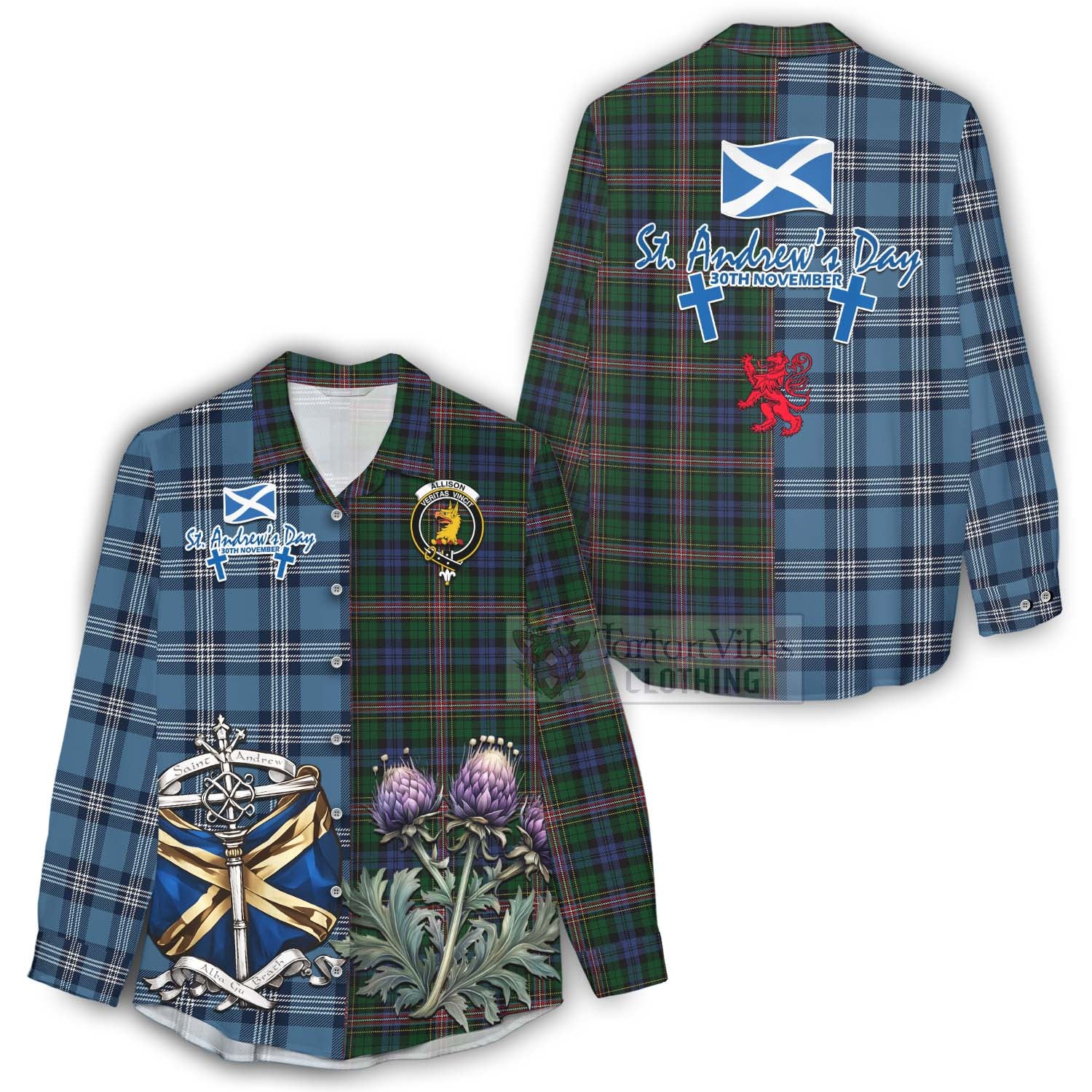 Tartan Vibes Clothing Allison Tartan Women's Casual Shirt Happy St. Andrew's Day Half Tartan Style