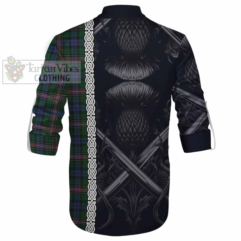 Tartan Vibes Clothing Allison Tartan Ghillie Kilt Shirt with Family Crest Cross Sword Thistle Celtic Vibes