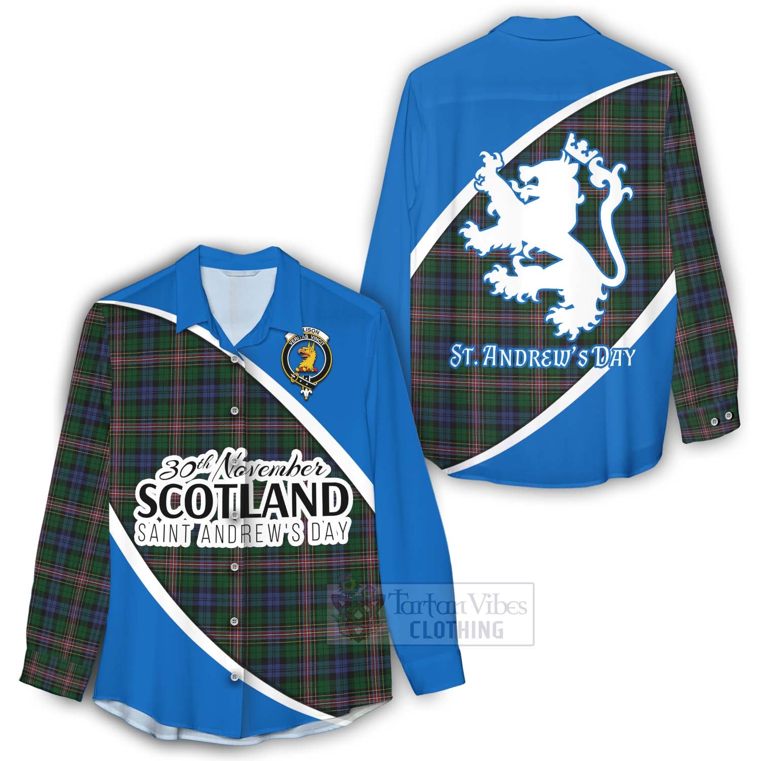 Tartan Vibes Clothing Allison Family Crest Tartan Women's Casual Shirt Celebrate Saint Andrew's Day in Style