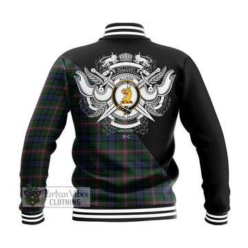 Allison Tartan Baseball Jacket with Family Crest and Military Logo Style