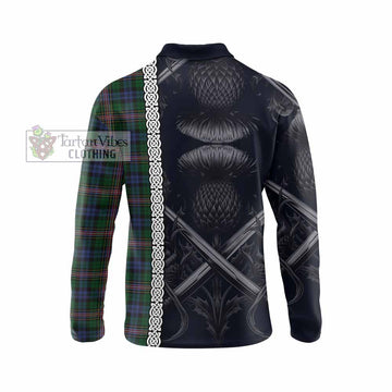 Allison Tartan Long Sleeve Polo Shirt with Family Crest Cross Sword Thistle Celtic Vibes