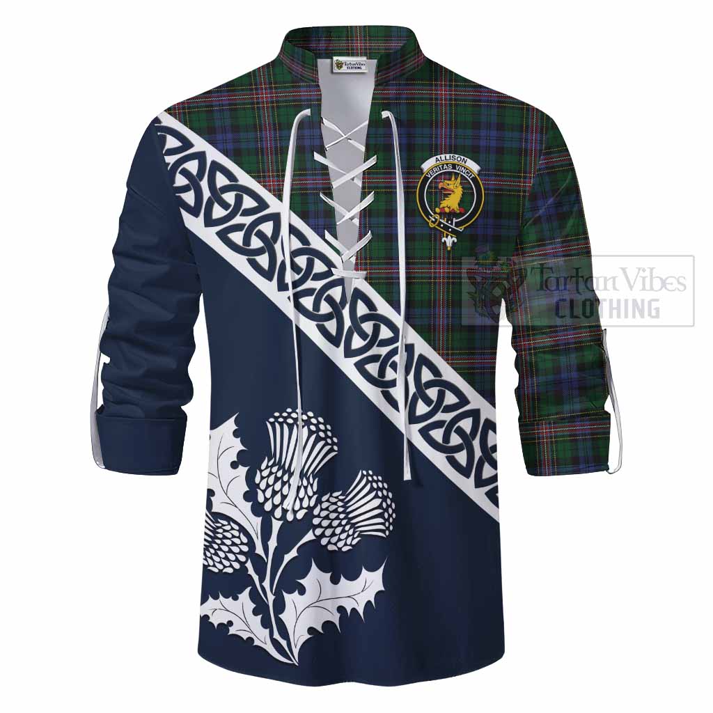 Tartan Vibes Clothing Allison Tartan Ghillie Kilt Shirt Featuring Thistle and Scotland Map