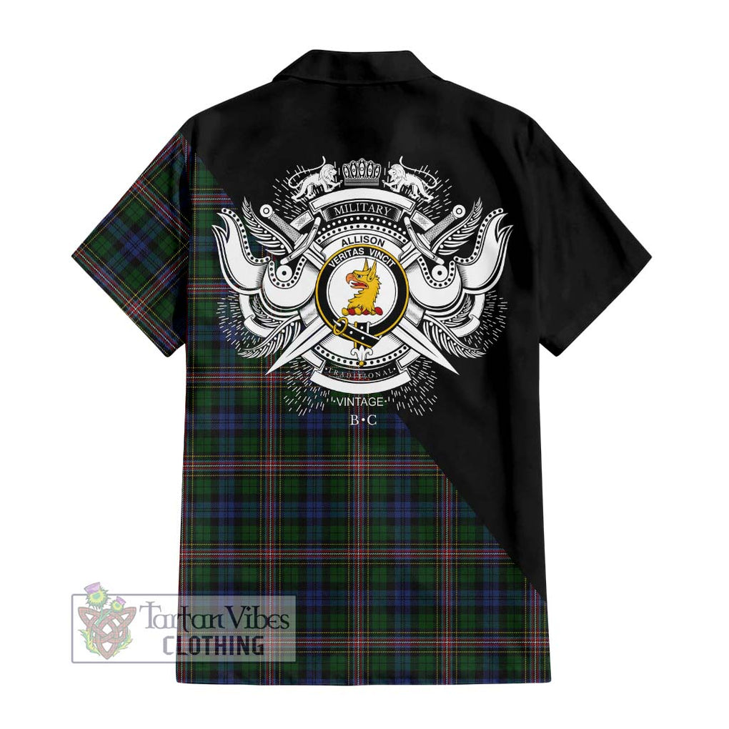 Allison Tartan Short Sleeve Button Shirt with Family Crest and Military Logo Style - Tartanvibesclothing Shop