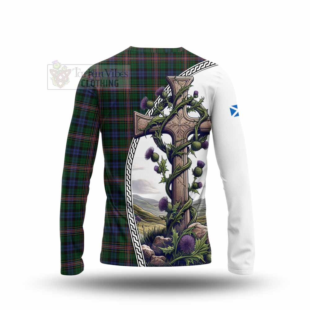 Tartan Vibes Clothing Allison Tartan Long Sleeve T-Shirt with Family Crest and St. Andrew's Cross Accented by Thistle Vines