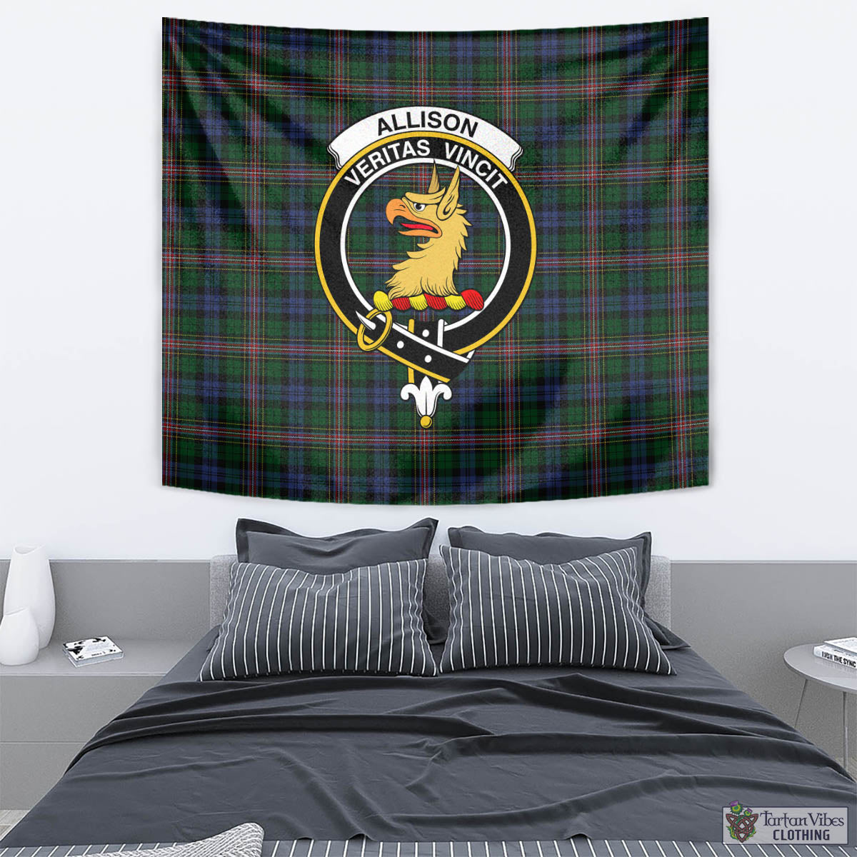 Tartan Vibes Clothing Allison Tartan Tapestry Wall Hanging and Home Decor for Room with Family Crest