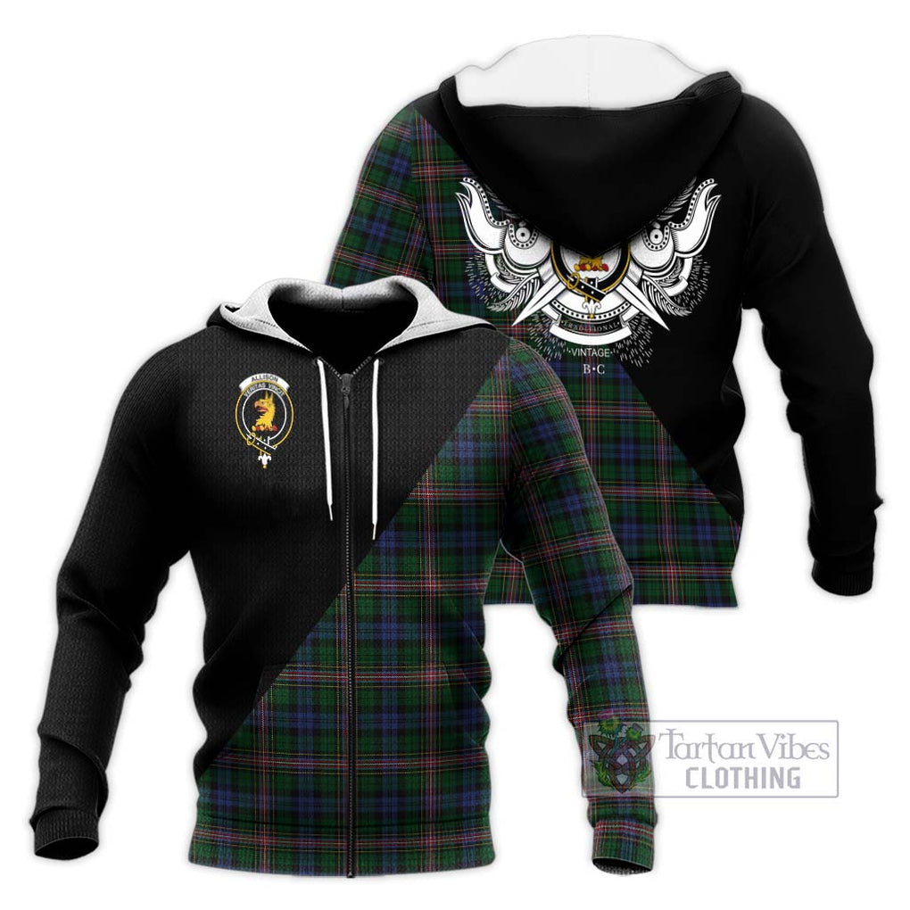 Allison Tartan Knitted Hoodie with Family Crest and Military Logo Style Unisex Knitted Zip Hoodie - Tartanvibesclothing Shop