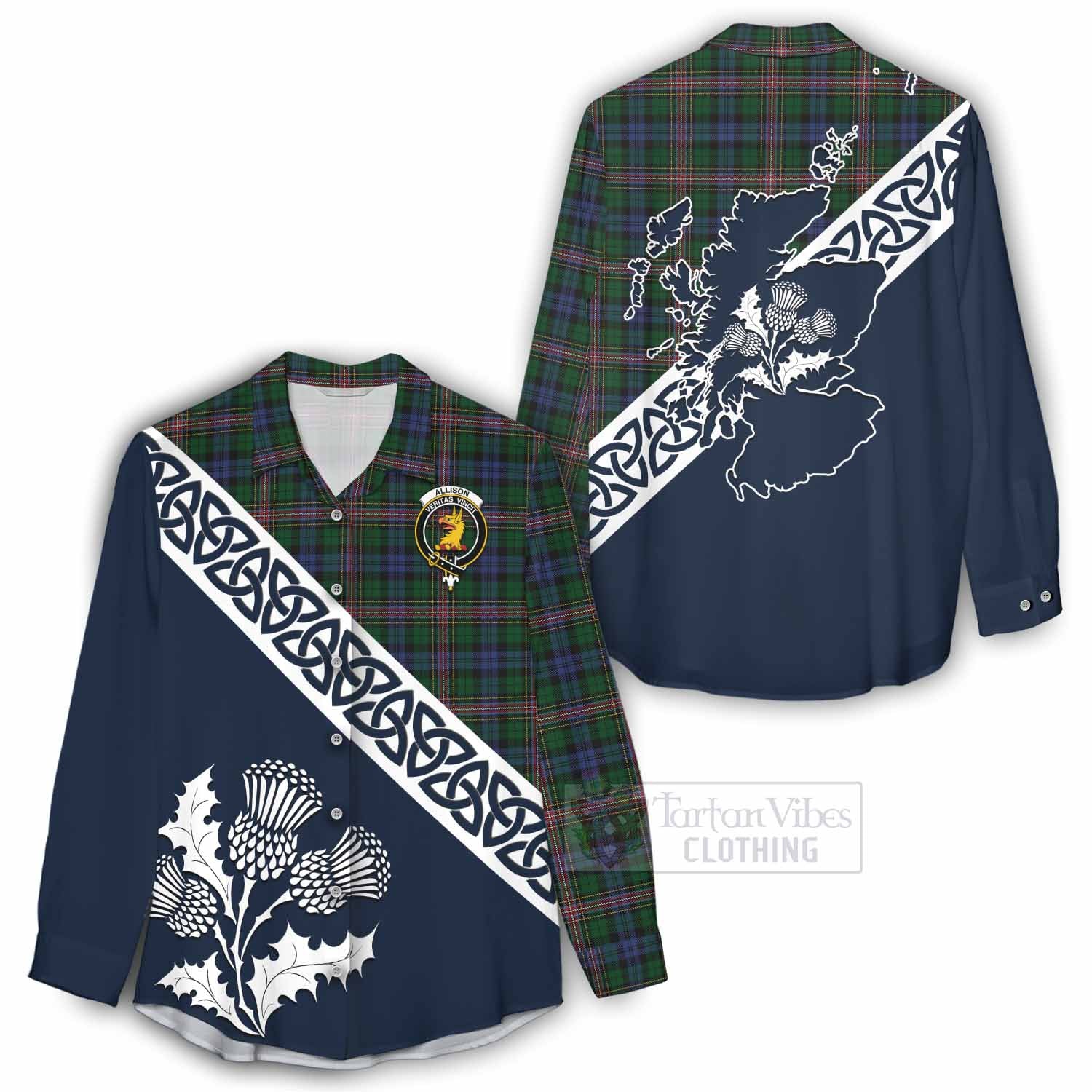 Tartan Vibes Clothing Allison Tartan Women's Casual Shirt Featuring Thistle and Scotland Map