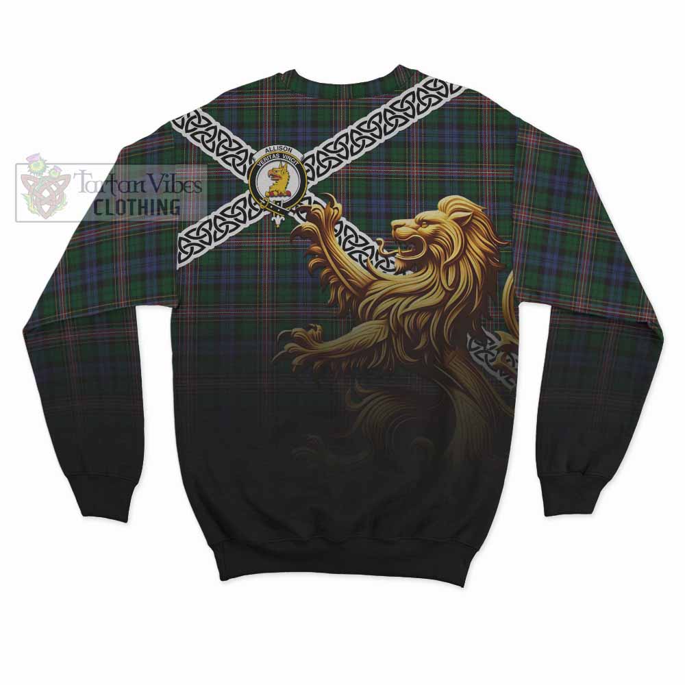 Allison Crest Tartan Sweatshirt with Golden Lion Emblem Celtic Style - Tartan Vibes Clothing