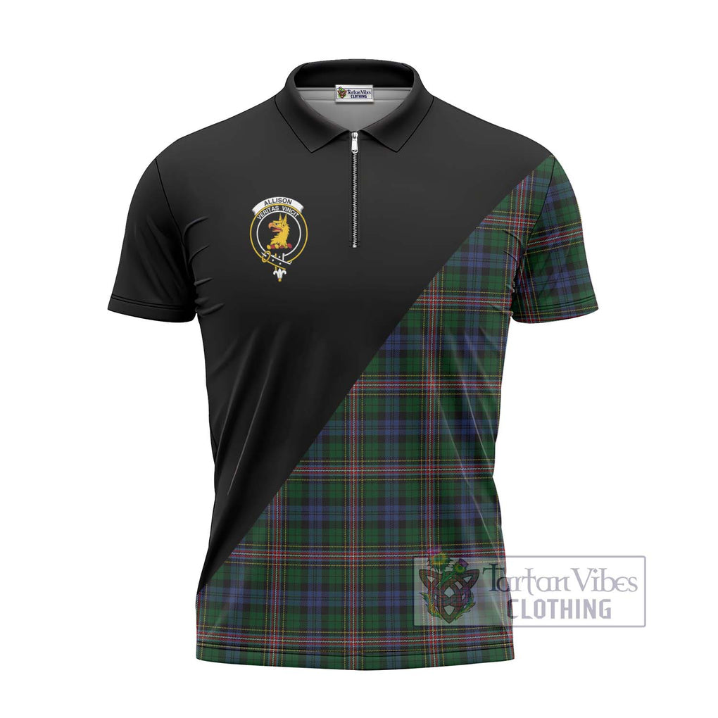 Allison Tartan Zipper Polo Shirt with Family Crest and Military Logo Style - Tartanvibesclothing Shop