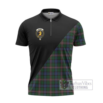 Allison Tartan Zipper Polo Shirt with Family Crest and Military Logo Style