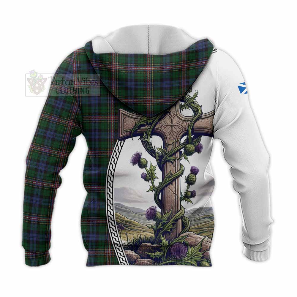 Tartan Vibes Clothing Allison Tartan Knitted Hoodie with Family Crest and St. Andrew's Cross Accented by Thistle Vines