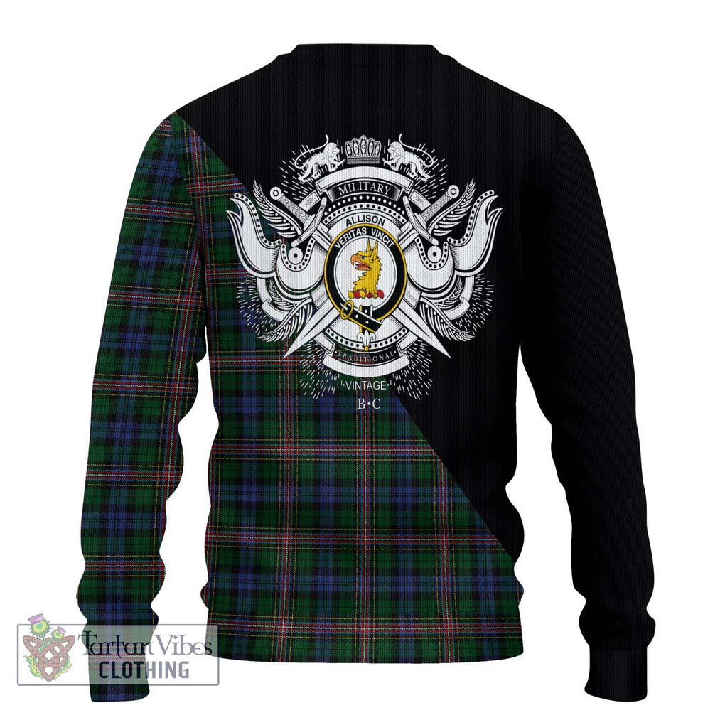 Allison Tartan Knitted Sweater with Family Crest and Military Logo Style - Tartanvibesclothing Shop