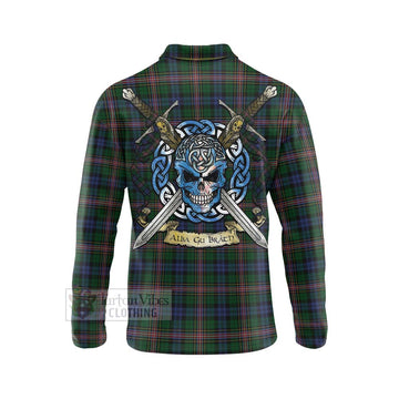 Allison Tartan Long Sleeve Polo Shirt with Family Crest Celtic Skull Style