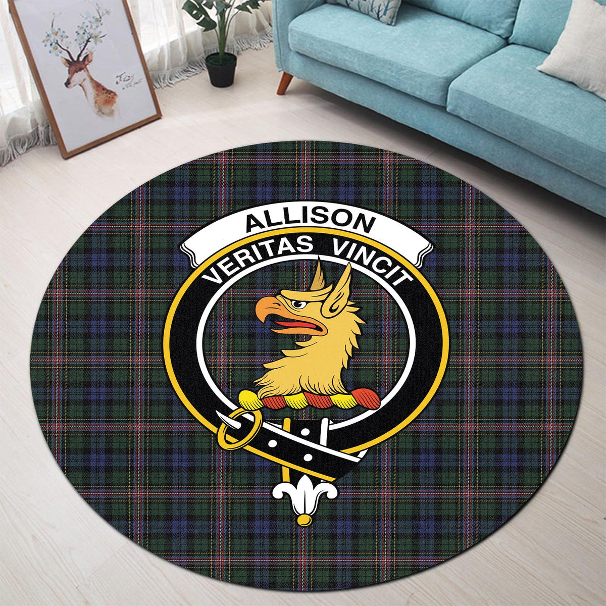 Allison Tartan Round Rug with Family Crest - Tartan Vibes Clothing