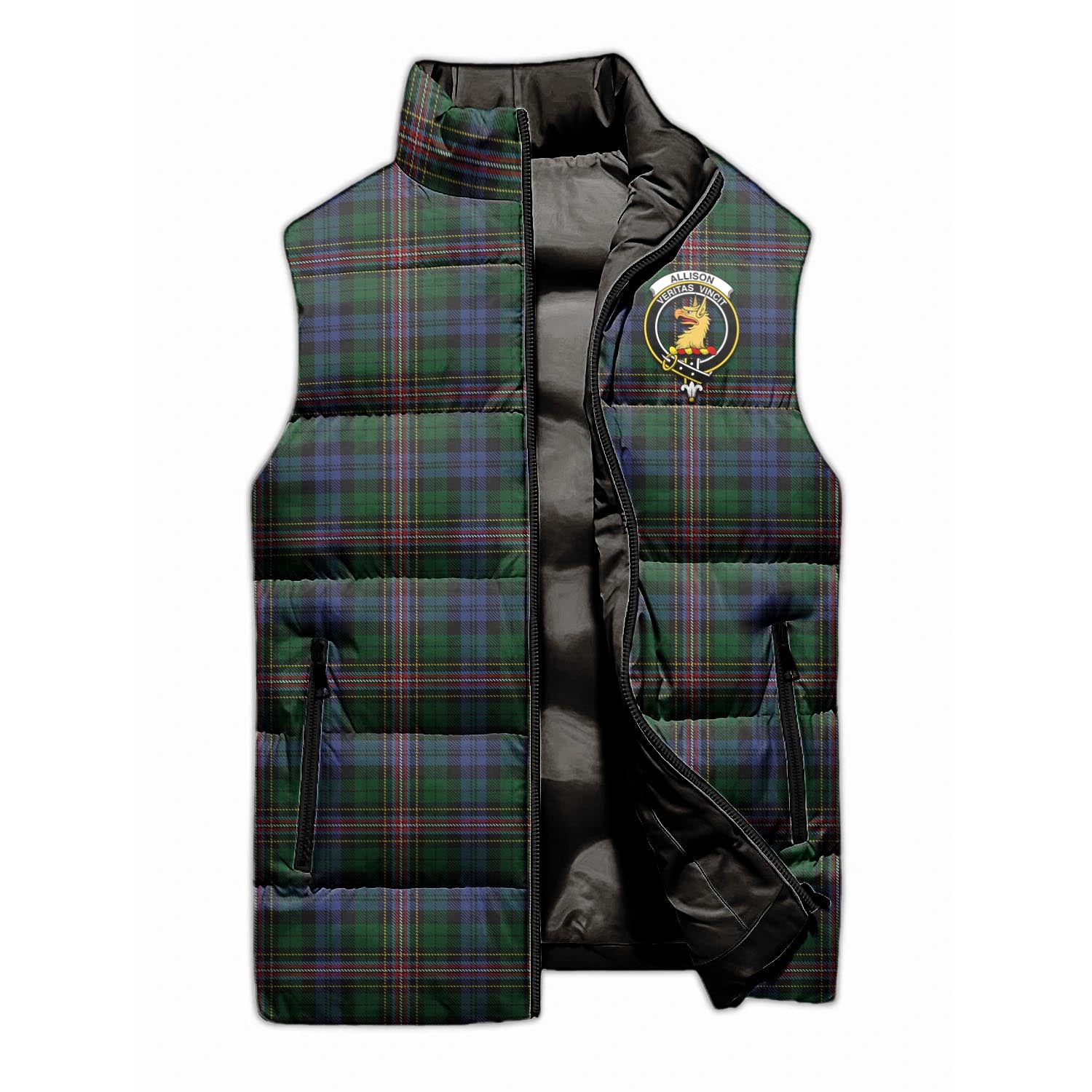 Allison Tartan Sleeveless Puffer Jacket with Family Crest - Tartanvibesclothing