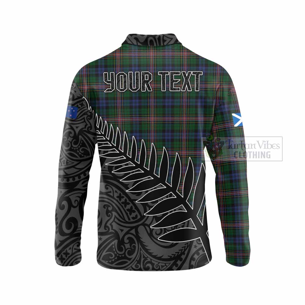 Tartan Vibes Clothing Allison Crest Tartan Long Sleeve Polo Shirt with New Zealand Silver Fern Half Style