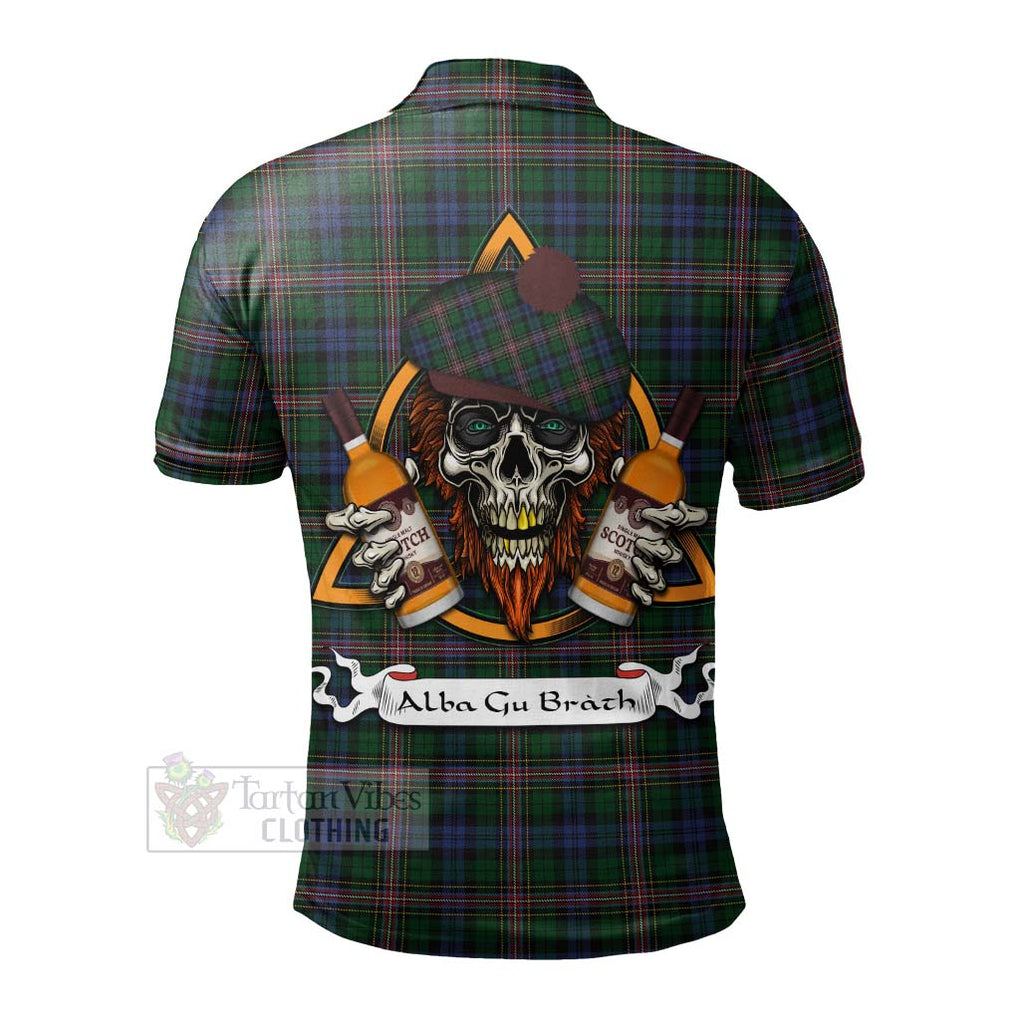 Tartan Vibes Clothing Allison Tartan Polo Shirt with Family Crest and Bearded Skull Holding Bottles of Whiskey