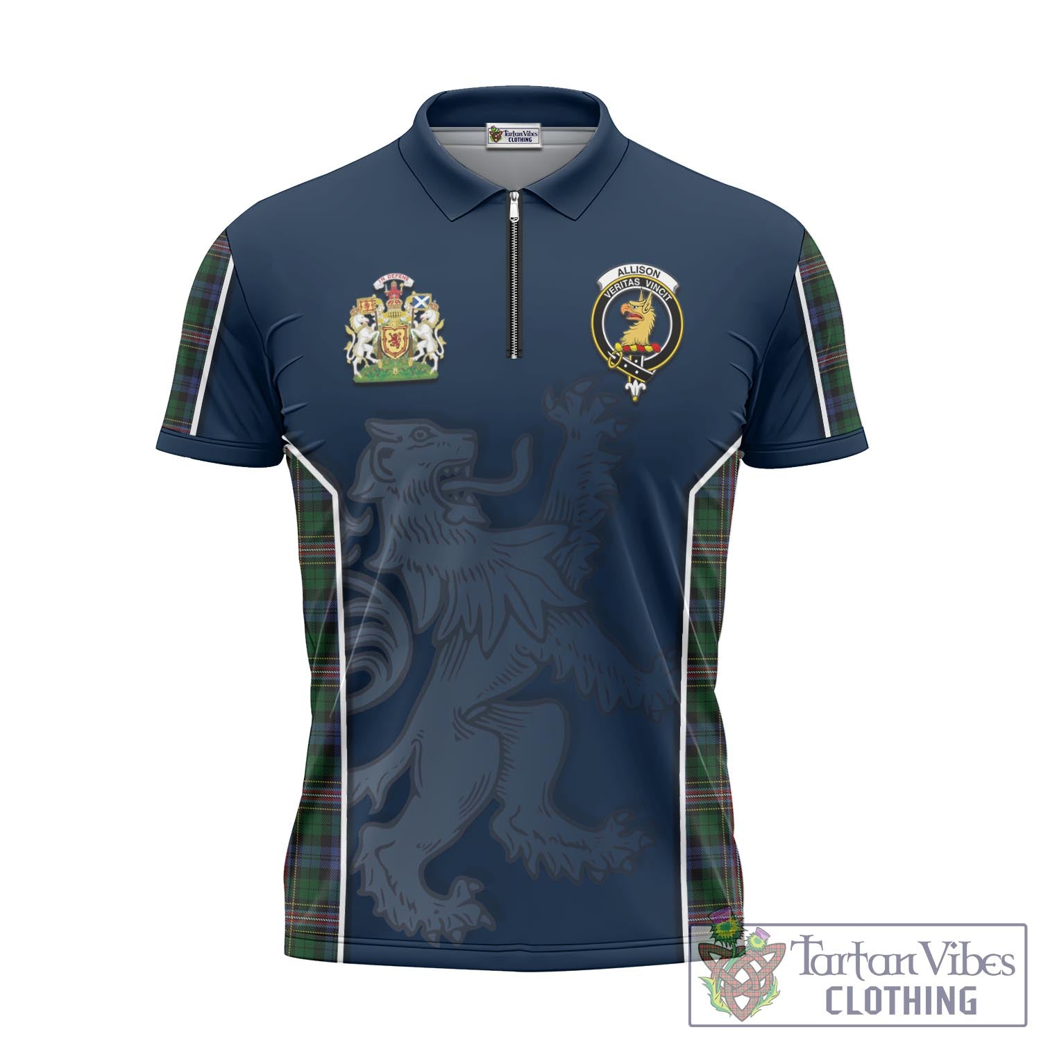 Tartan Vibes Clothing Allison Tartan Zipper Polo Shirt with Family Crest and Lion Rampant Vibes Sport Style