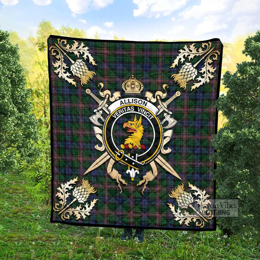 Tartan Vibes Clothing Allison Tartan Quilt with Family Crest and Scottish Golden Courage Shield