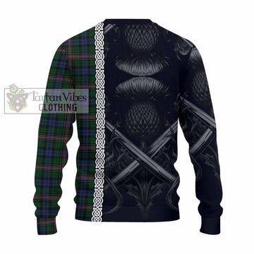 Allison Tartan Knitted Sweater with Family Crest Cross Sword Thistle Celtic Vibes