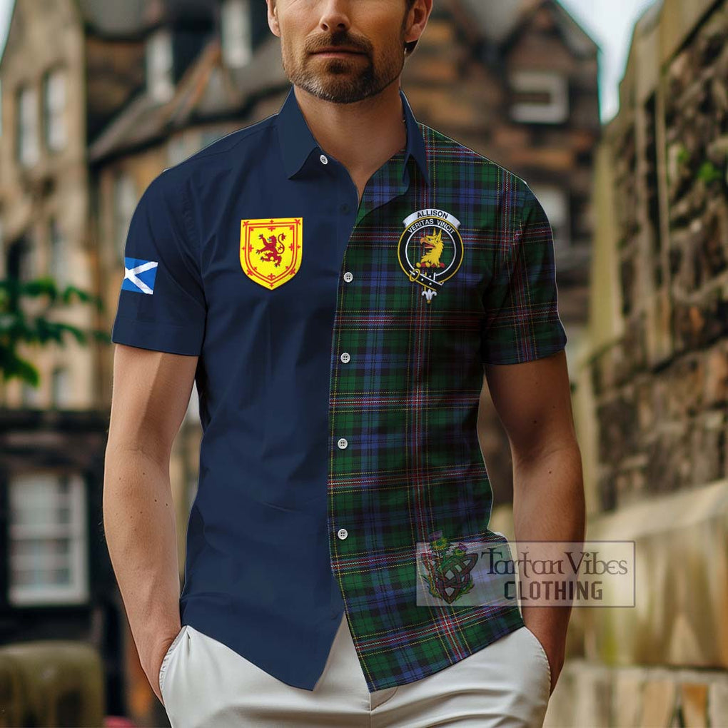 Tartan Vibes Clothing Allison Tartan Short Sleeve Button Shirt with Scottish Lion Royal Arm Half Style