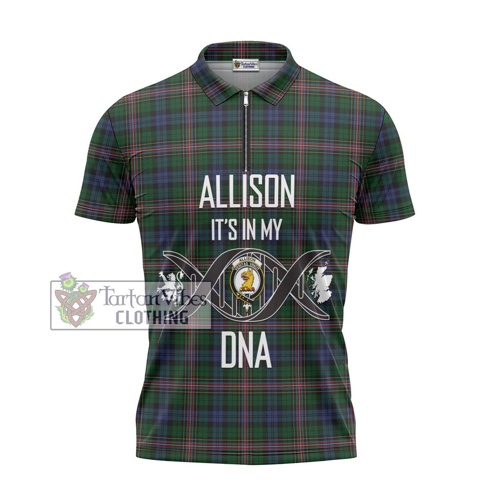 Allison Tartan Zipper Polo Shirt with Family Crest DNA In Me Style - Tartanvibesclothing Shop