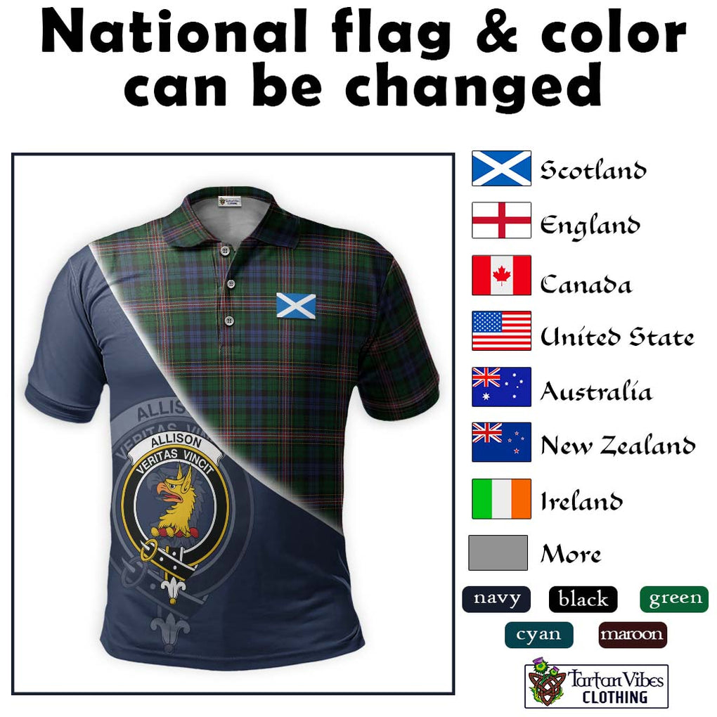 Allison Tartan Polo Shirt with Personalised National Flag and Family Crest Half Style - Tartanvibesclothing Shop