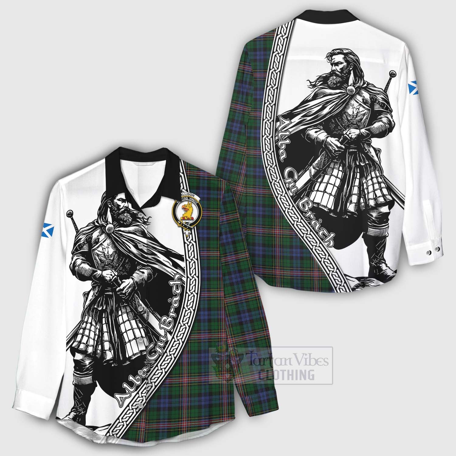 Tartan Vibes Clothing Allison Tartan Clan Crest Women's Casual Shirt with Highlander Warrior Celtic Style