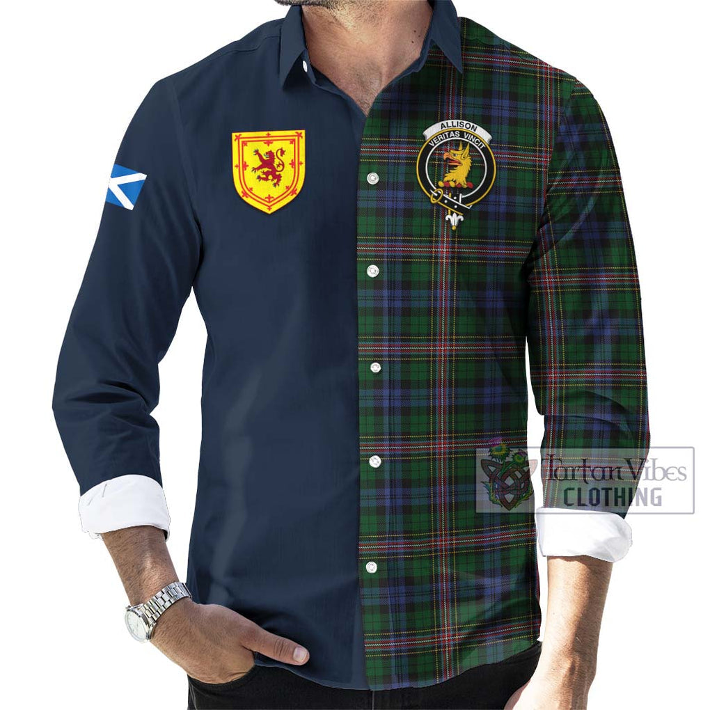 Tartan Vibes Clothing Allison Tartan Long Sleeve Button Shirt with Scottish Lion Royal Arm Half Style