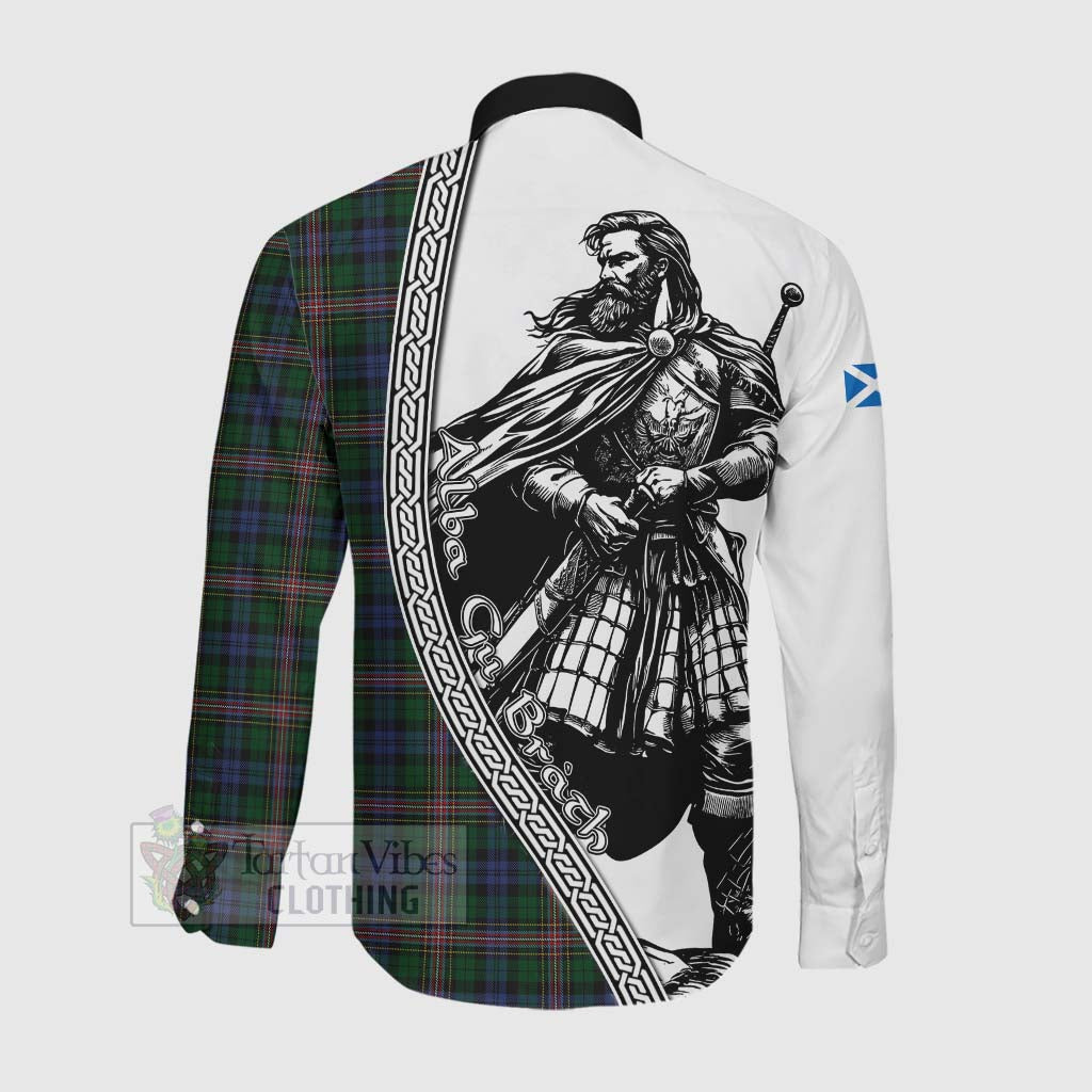 Tartan Vibes Clothing Allison Tartan Clan Crest Long Sleeve Button Shirt with Highlander Warrior Celtic Style