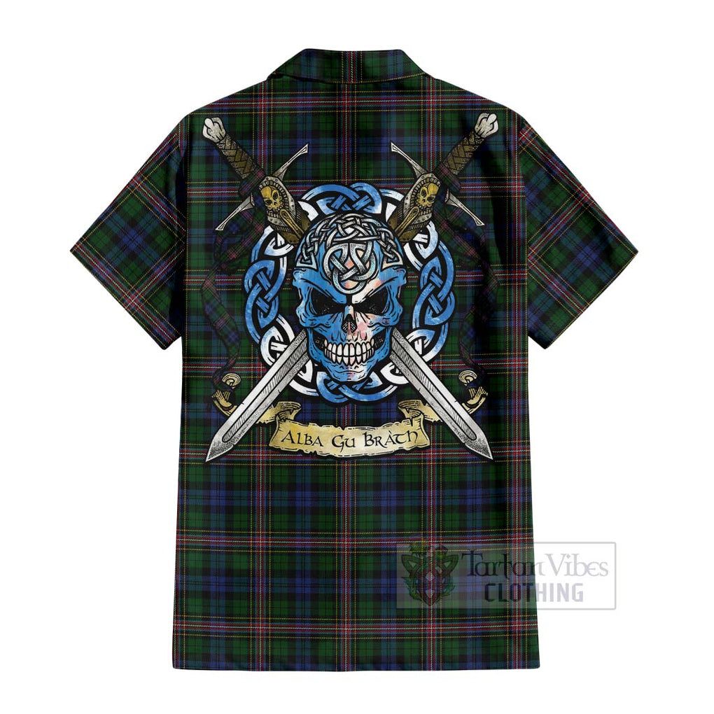 Tartan Vibes Clothing Allison Tartan Short Sleeve Button Shirt with Family Crest Celtic Skull Style