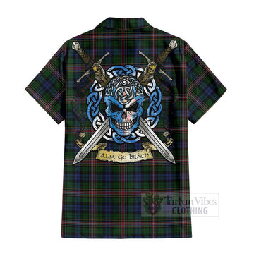 Allison Tartan Short Sleeve Button Shirt with Family Crest Celtic Skull Style