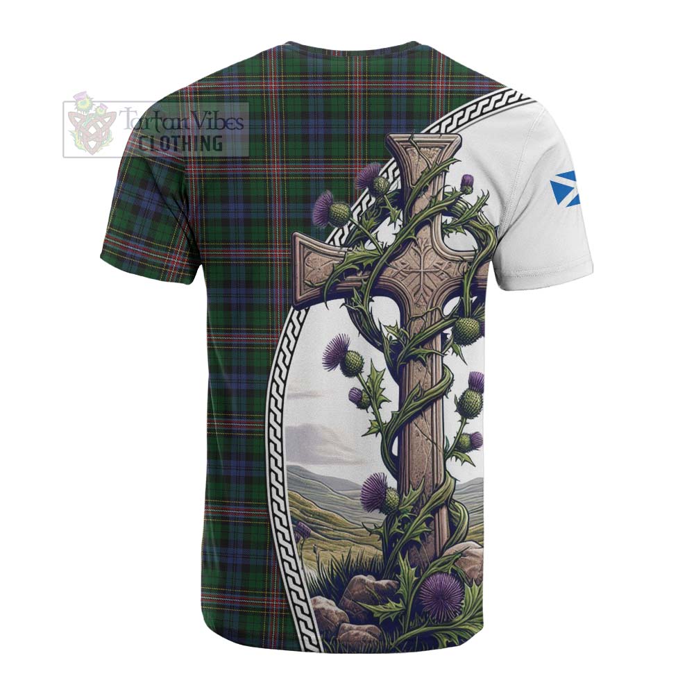 Tartan Vibes Clothing Allison Tartan Cotton T-shirt with Family Crest and St. Andrew's Cross Accented by Thistle Vines