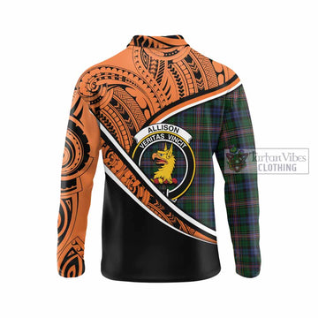 Allison Crest Tartan Long Sleeve Polo Shirt with Polynesian Vibes Style - Orange Version