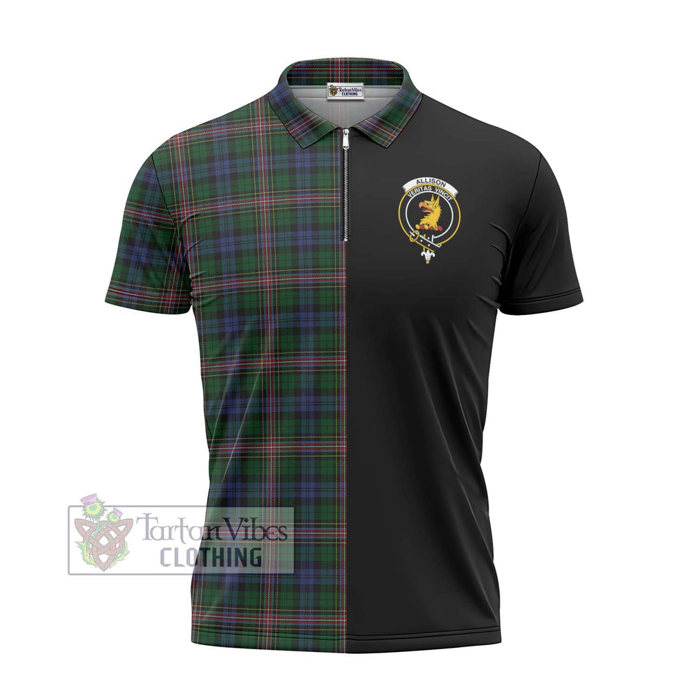 Allison Tartan Zipper Polo Shirt with Family Crest and Half Of Me Style - Tartanvibesclothing Shop