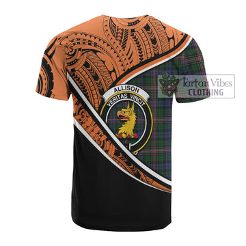 Allison Crest Tartan Cotton T-shirt with Polynesian Vibes Style - Orange Version