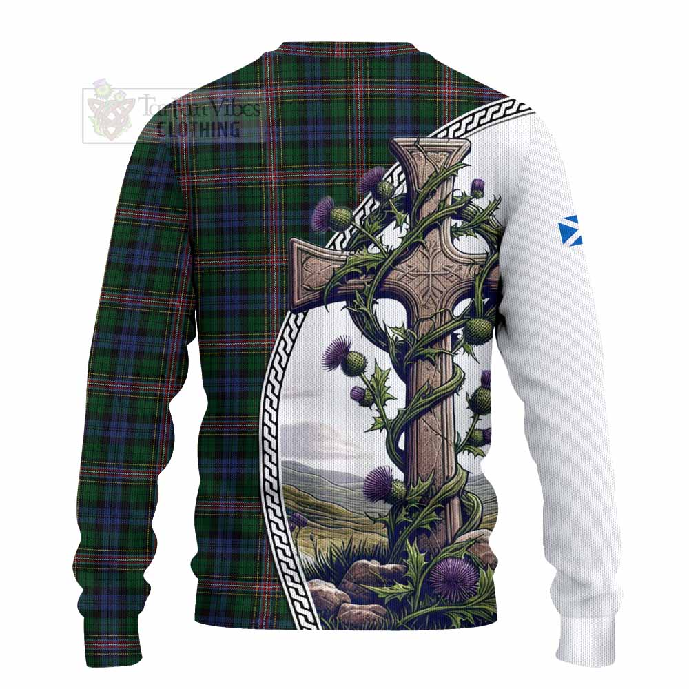 Tartan Vibes Clothing Allison Tartan Knitted Sweater with Family Crest and St. Andrew's Cross Accented by Thistle Vines